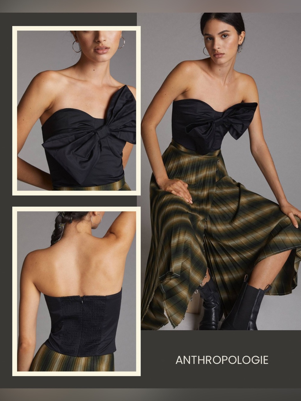 Hutch Anthropologie Bow Tie Tube Top Black Strapless Statement Top Size XS